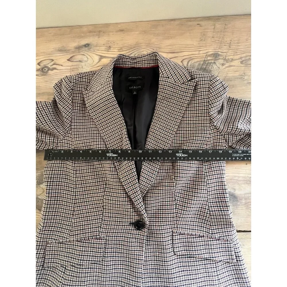 Talbots Houndstooth Blazer Womens 6 Brown Black Woven in Italy